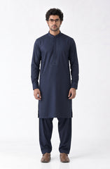NAVY BLENDED EMBROIDERED KAMEEZ SHALWAR