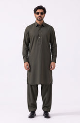 OLIVE-GREEN BLENDED KAMEEZ SHALWAR