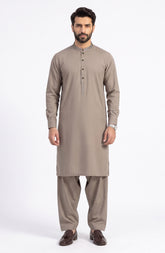 KHAKI EMBROIDERED BLENDED KAMEEZ SHALWAR