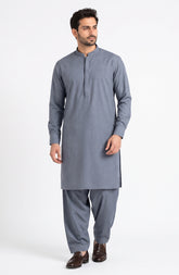 LIGHT STEEL BLUE BLENDED EMBROIDERED KAMEEZ SHALWAR