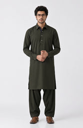 OLIVE-GREEN BLENDED KAMEEZ SHALWAR