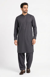 CHOCOLATE-BROWN EMBROIDERED BLENDED KAMEEZ SHALWAR