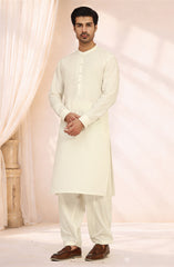 CREAM 100% COTTON EMBROIDERED KAMEEZ SHALWAR