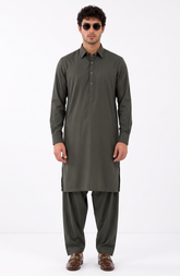 OLIVE-GREEN BLENDED KAMEEZ SHALWAR
