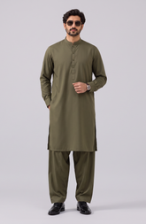 OLIVE BLENDED KAMEEZ SHALWAR