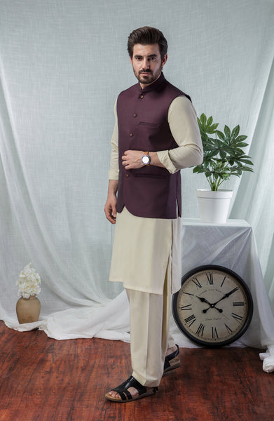 Waistcoat Maroon Salwar Kameez Mens Off White Kurta Shalwar With