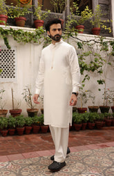 EID FESTIVE'22 MEN KAMEEZ SHALWAR FORMAL OFF WHITE
