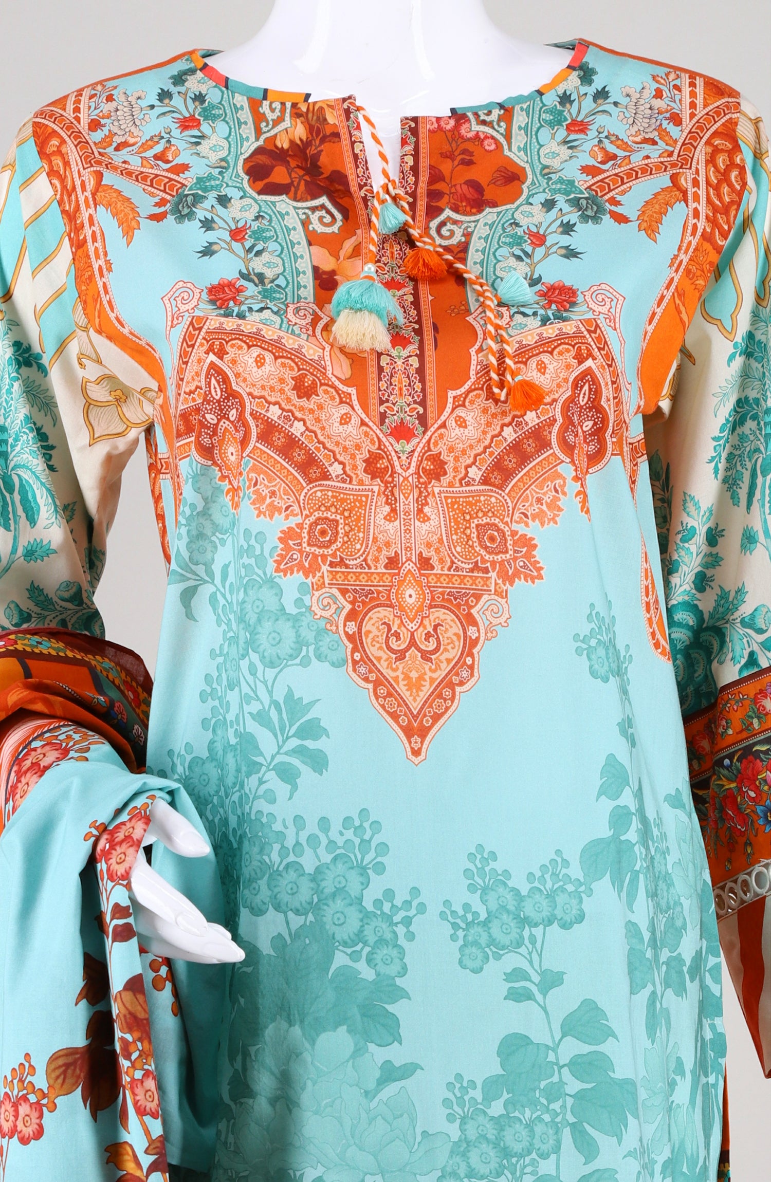 AQUA ETHNIC WITH FRONT DORI 3PC SUIT (6861124763822)