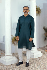 MEN KURTA PLAIN DARK GREEN