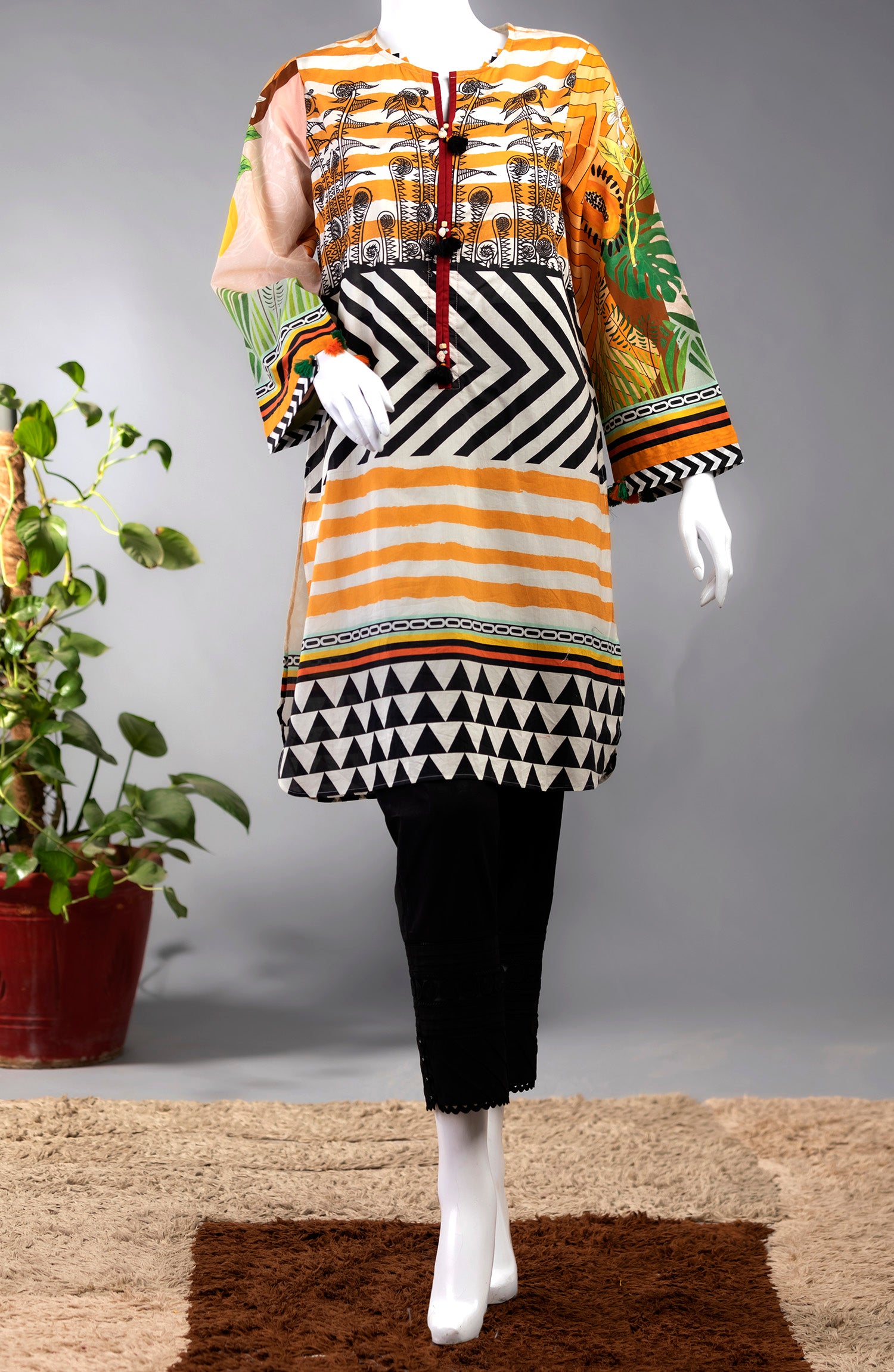 FLORAL BELL LAWN PRINTED 1PC STITCH KURTI (6655378751662)