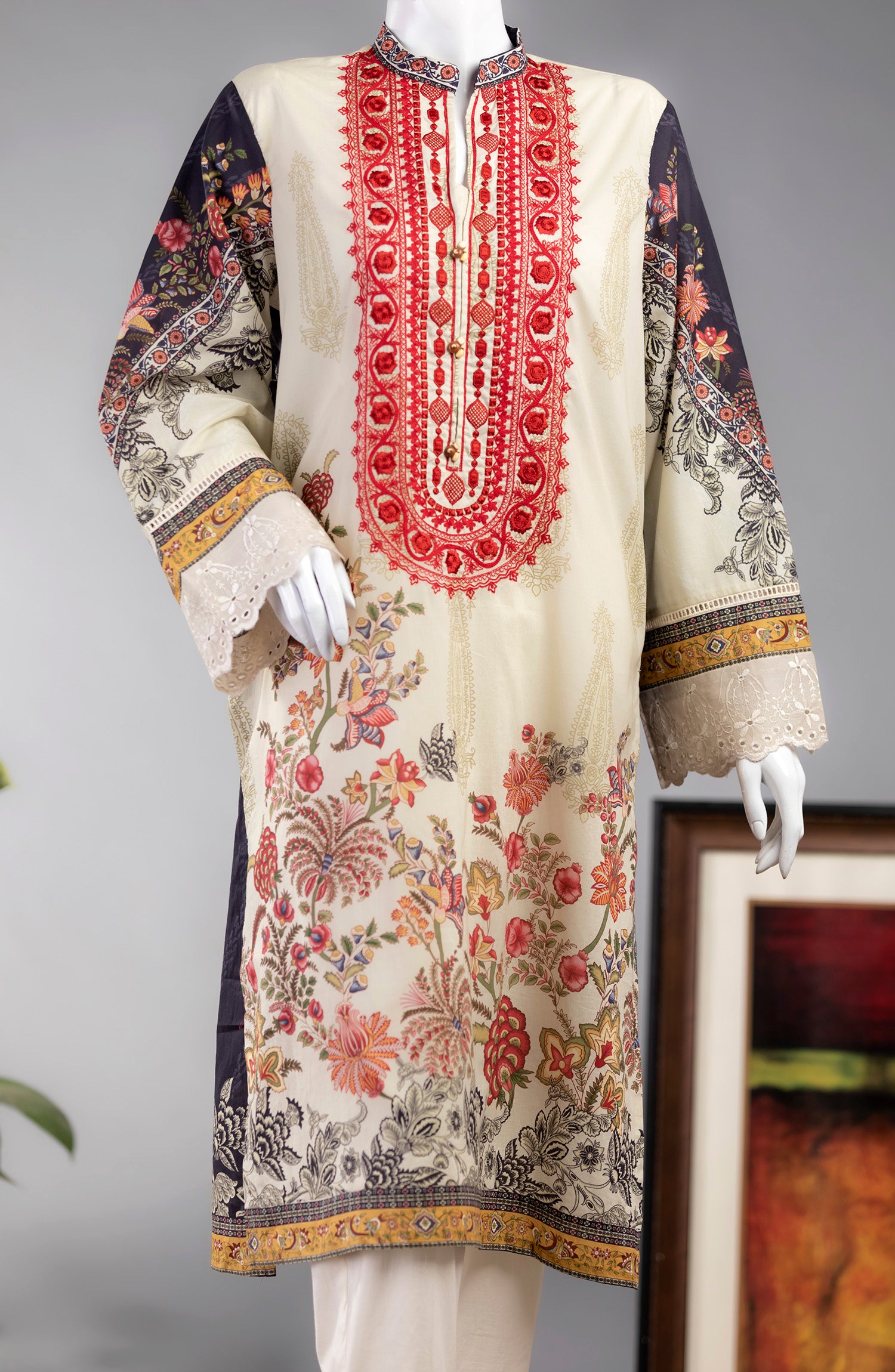 RICH ORNAMENT LAWN PRINTED 1PC STITCH KURTI (6660831477934)