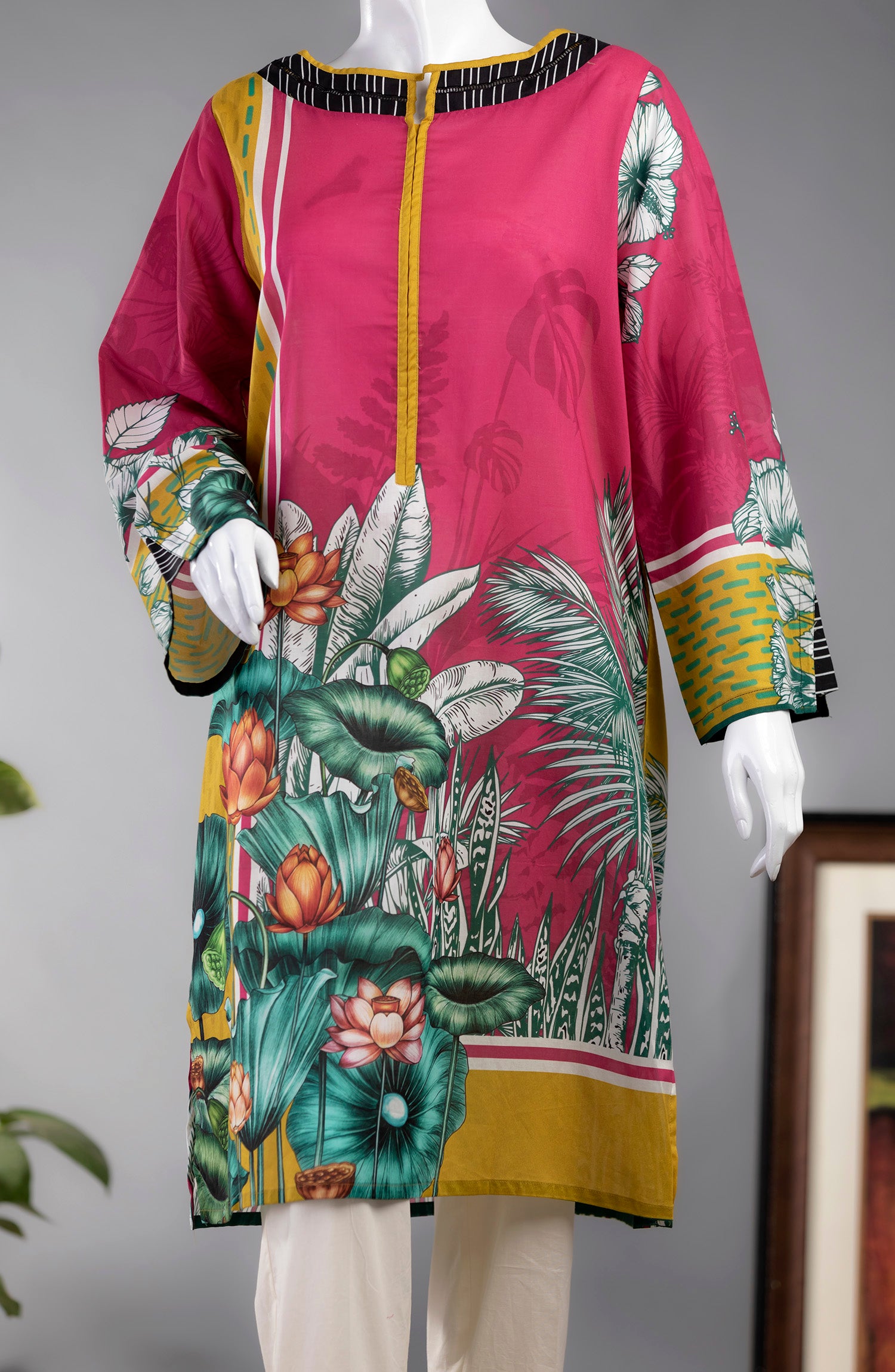 NIGHT BLOOMER LAWN PRINTED 1PC STITCH KURTI (6660887445678)