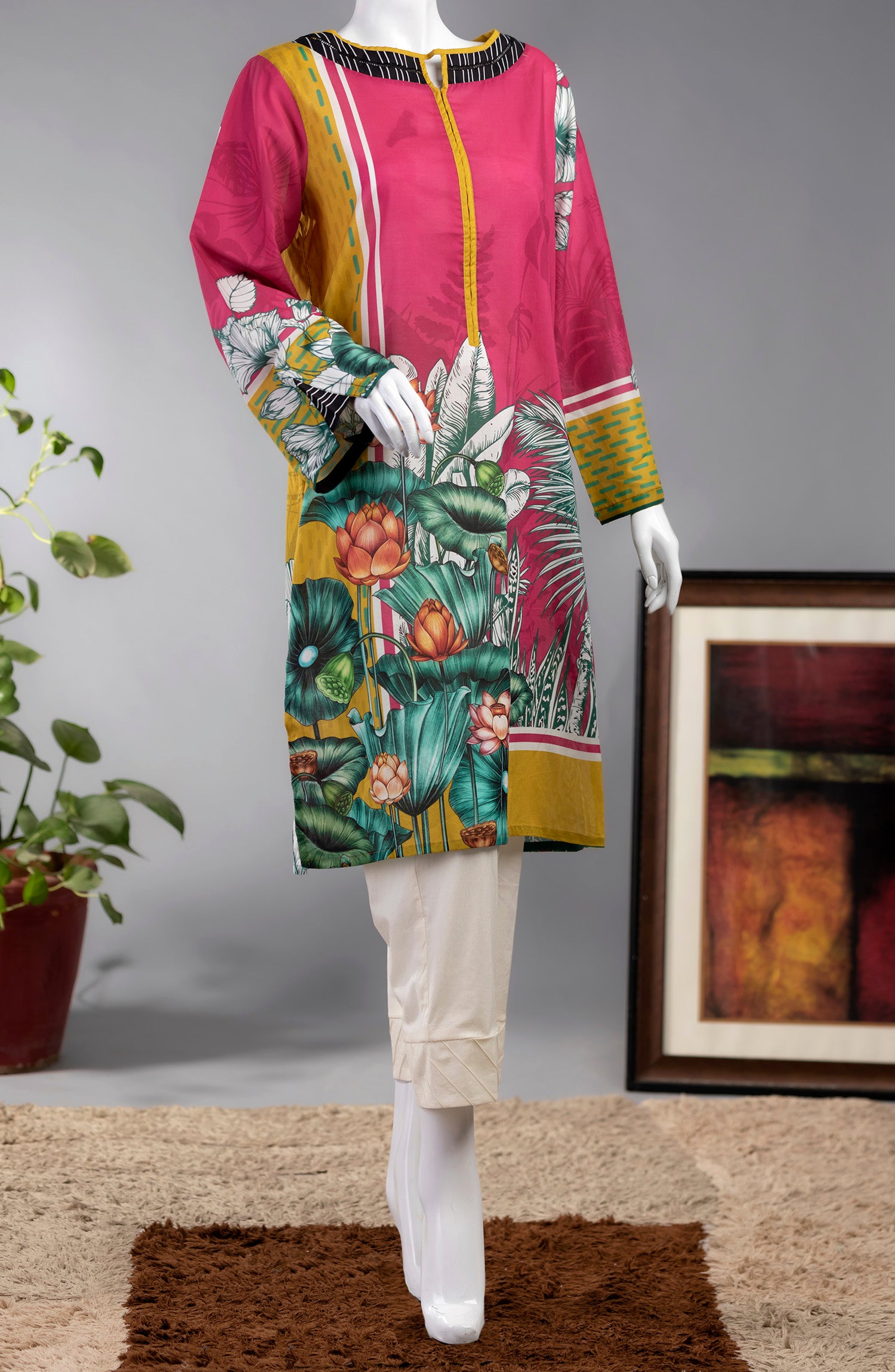 NIGHT BLOOMER LAWN PRINTED 1PC STITCH KURTI (6660887445678)