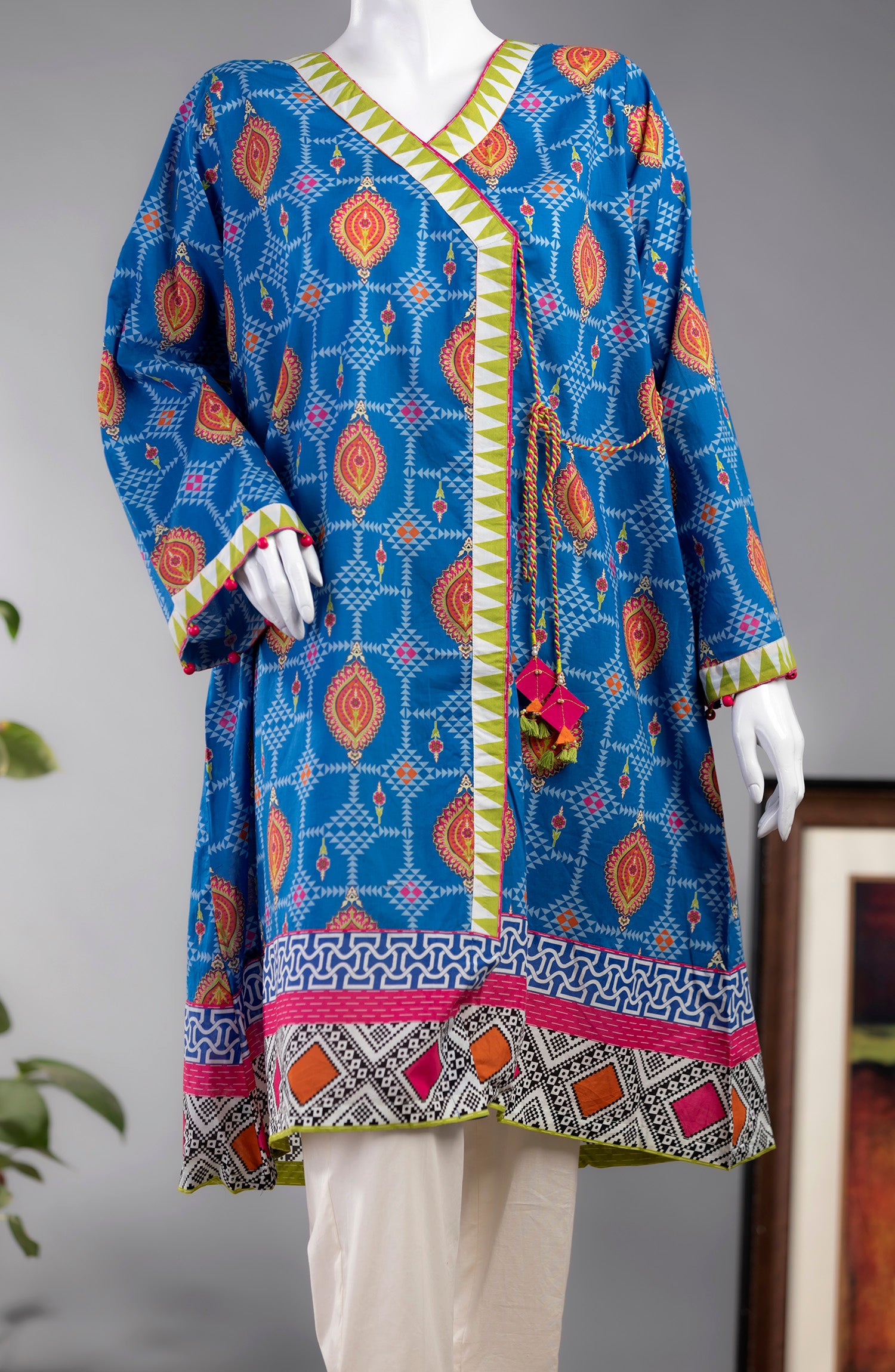 BLUE WEB LAWN PRINTED 1PC STITCH KURTI (6660872405166)