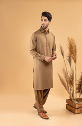 PRE WINTER'22 MEN KAMEEZ SHALWAR PLAIN BROWN