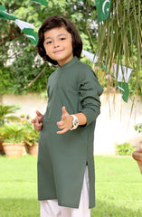 TARZ-E-PAKISTAN BOYS CASUAL STYLING KURTA DARK GREEN