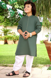 TARZ-E-PAKISTAN BOYS CASUAL STYLING KURTA DARK GREEN