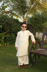 SUMMER'22 BOYS SEMI FORMAL STYLING KAMEEZ SHALWAR OFF WHITE