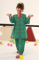 SUMMER'23 BASIC PRINTED GIRLS 2PC STITCHED SUIT