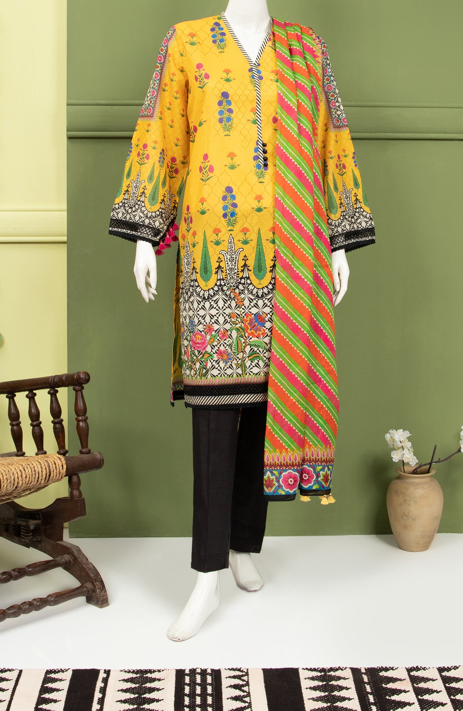 PRINTED V-NECK 3PC SUIT (7006557339822)