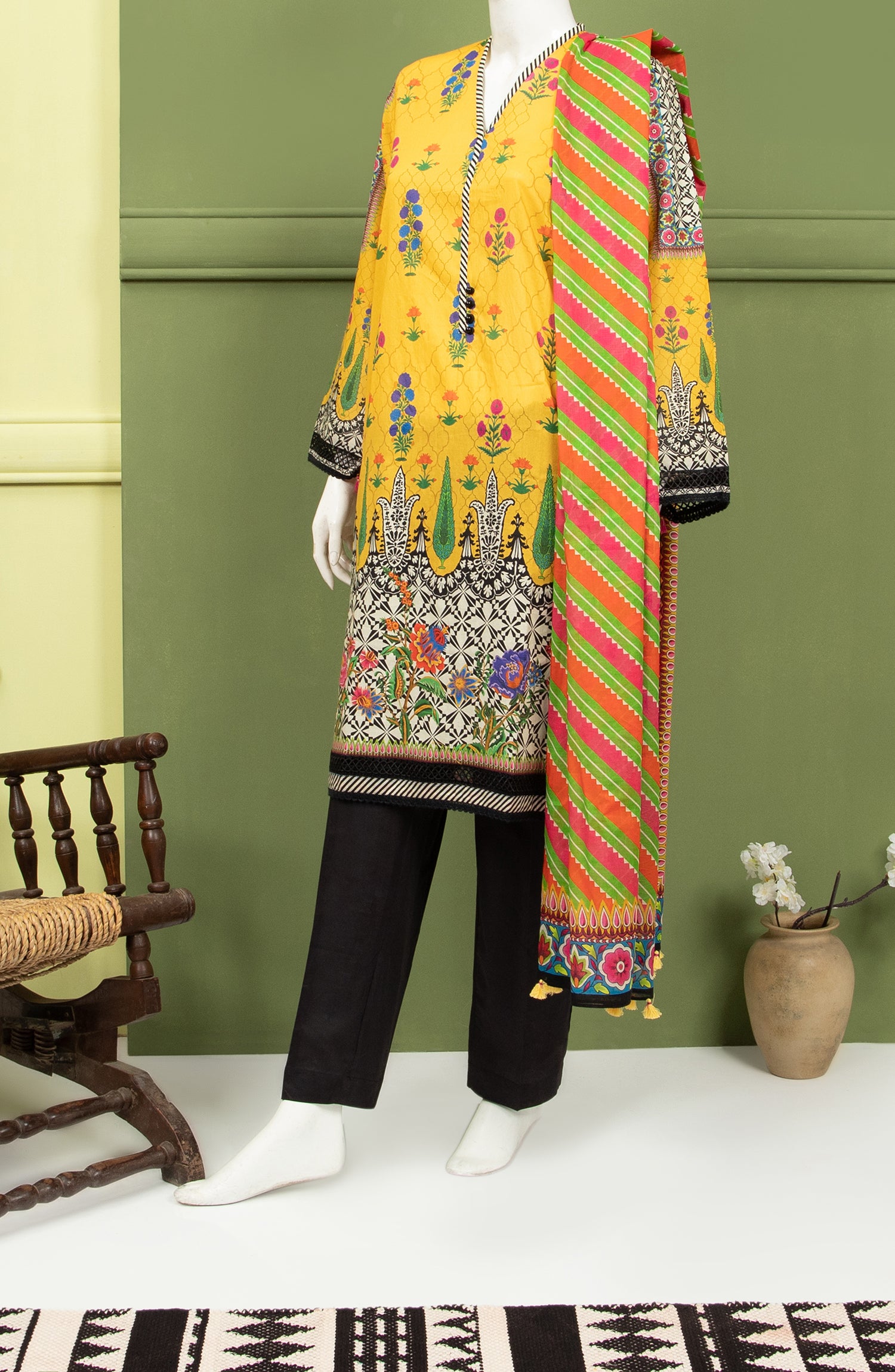 PRINTED V-NECK 3PC SUIT (7006557339822)