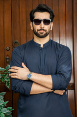 MEN KURTA PLAIN NAVY BLUE