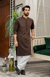 MEN KURTA PLAIN DARK BROWN