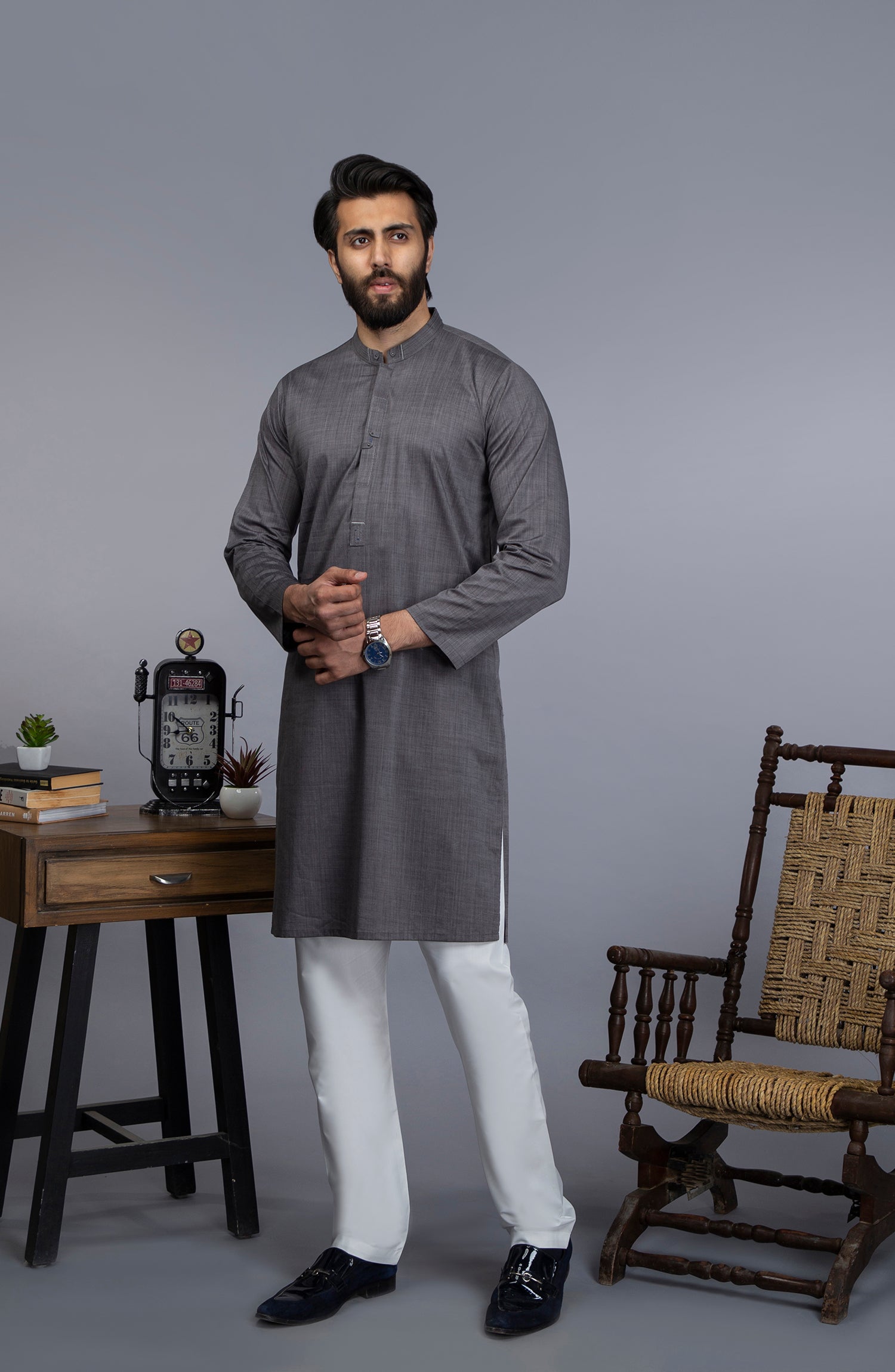 MEN KURTA FORMAL CHARCOAL (6654691246254)