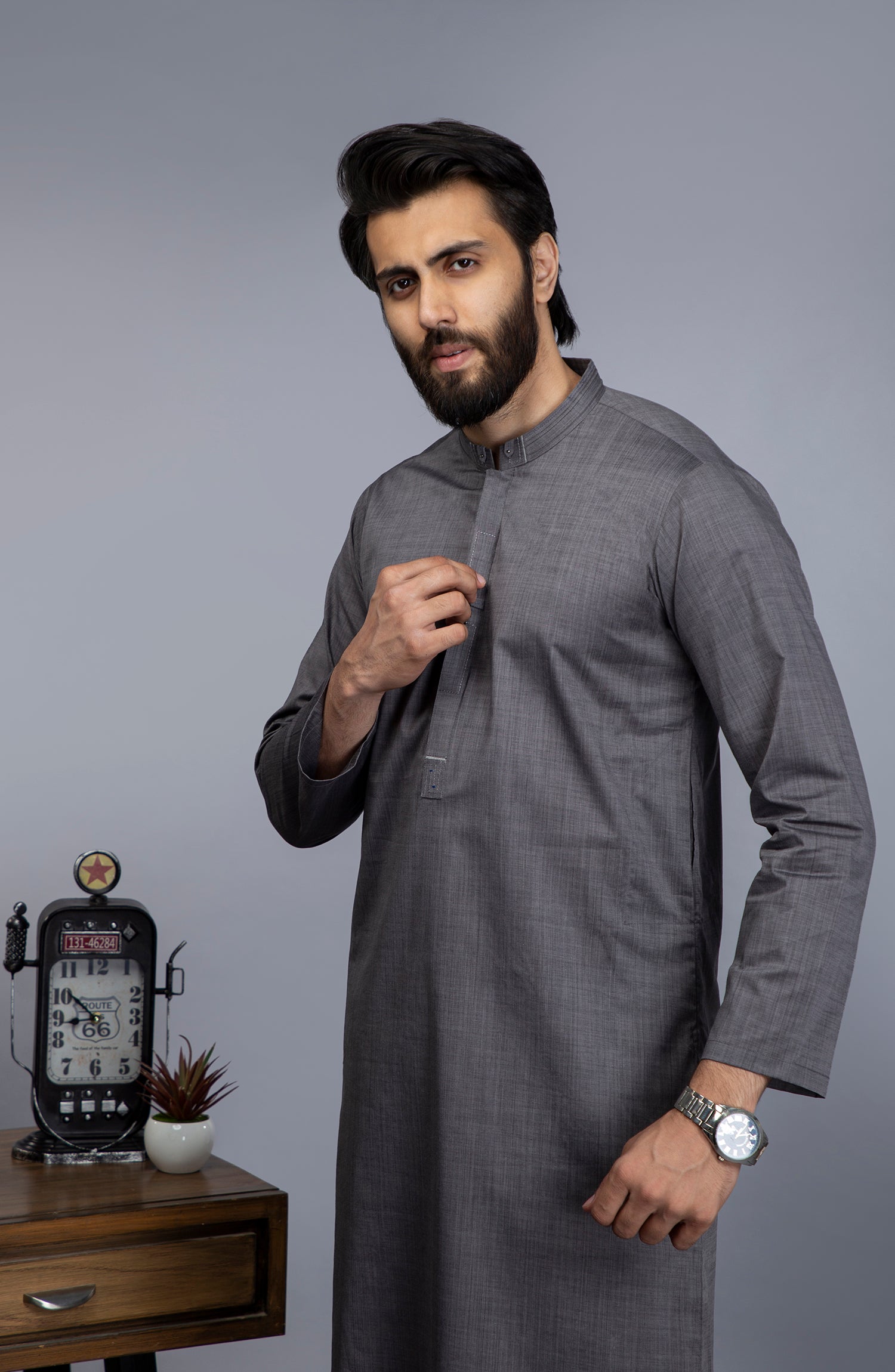 MEN KURTA FORMAL CHARCOAL (6654691246254)