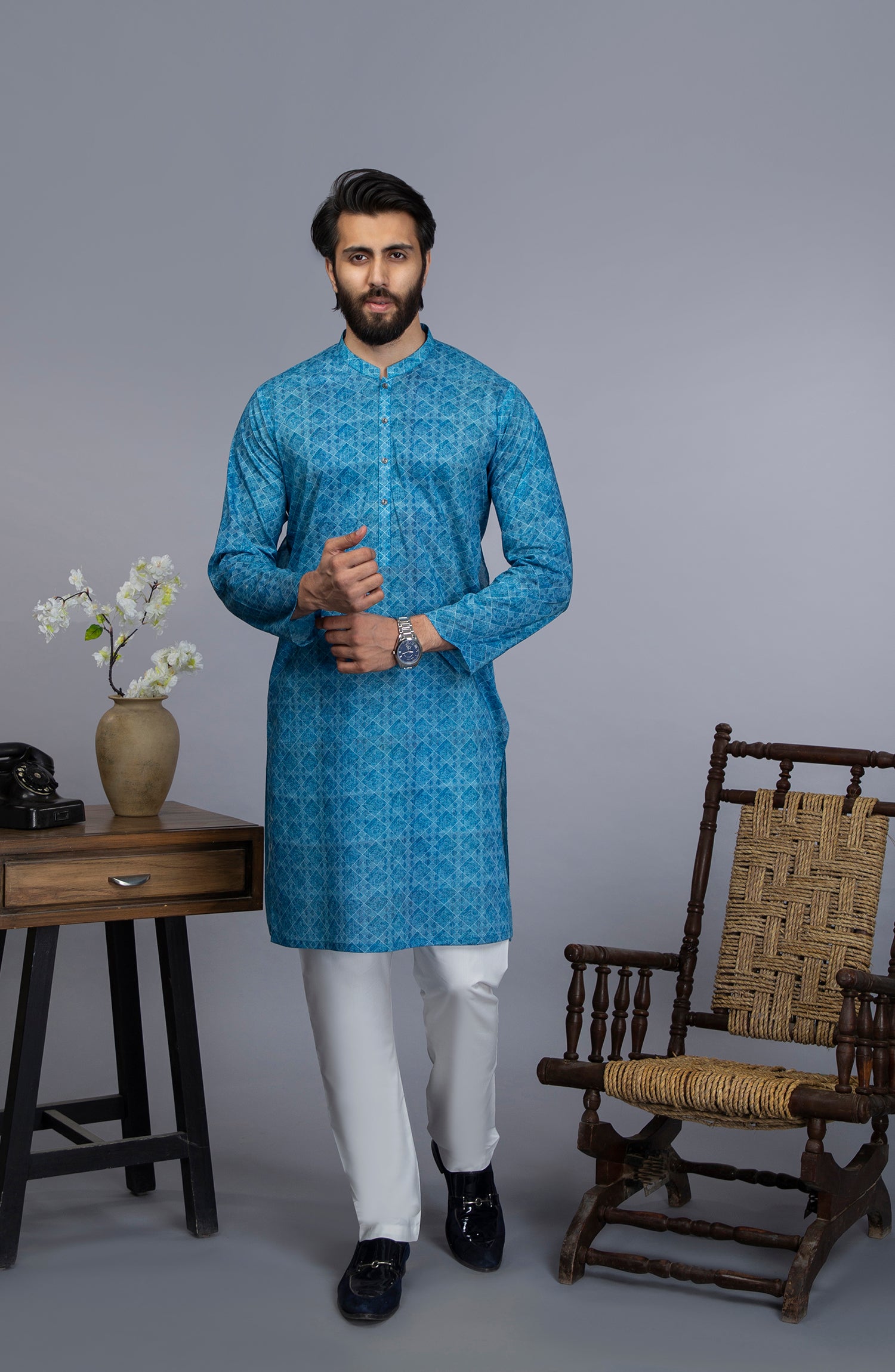 MEN KURTA CASUAL SKY BLUE (6654690656430)