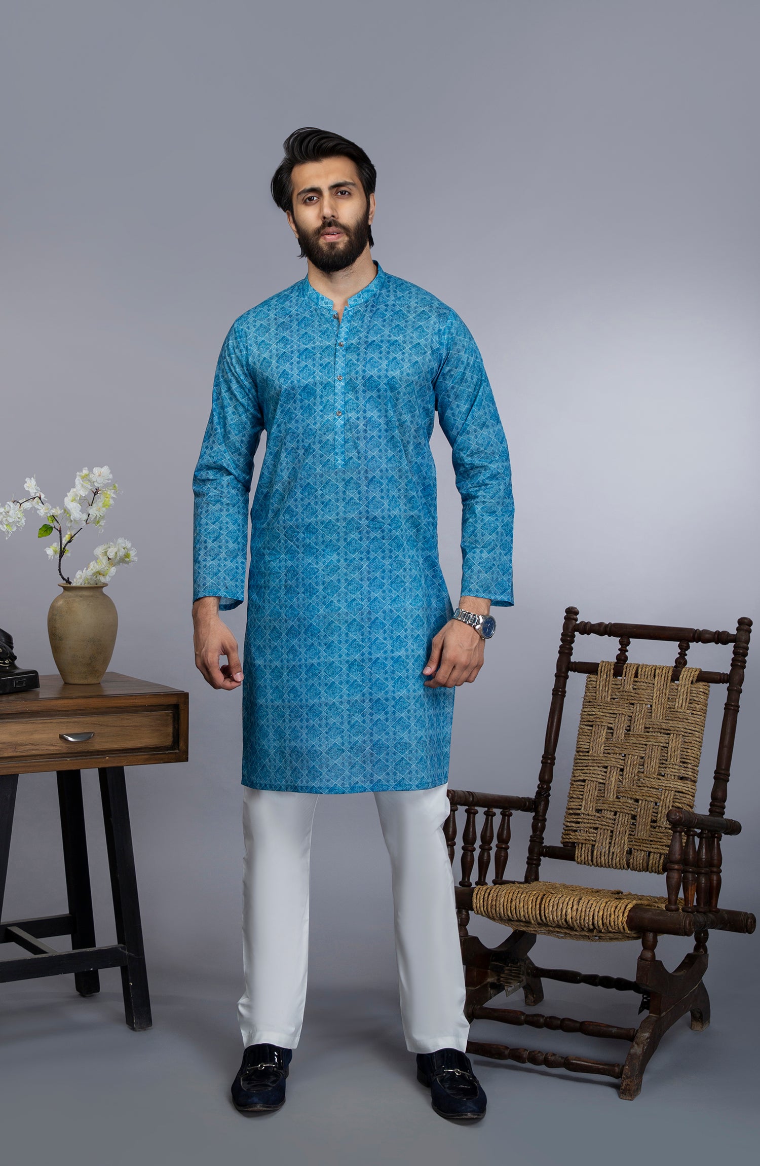 MEN KURTA CASUAL SKY BLUE (6654690656430)