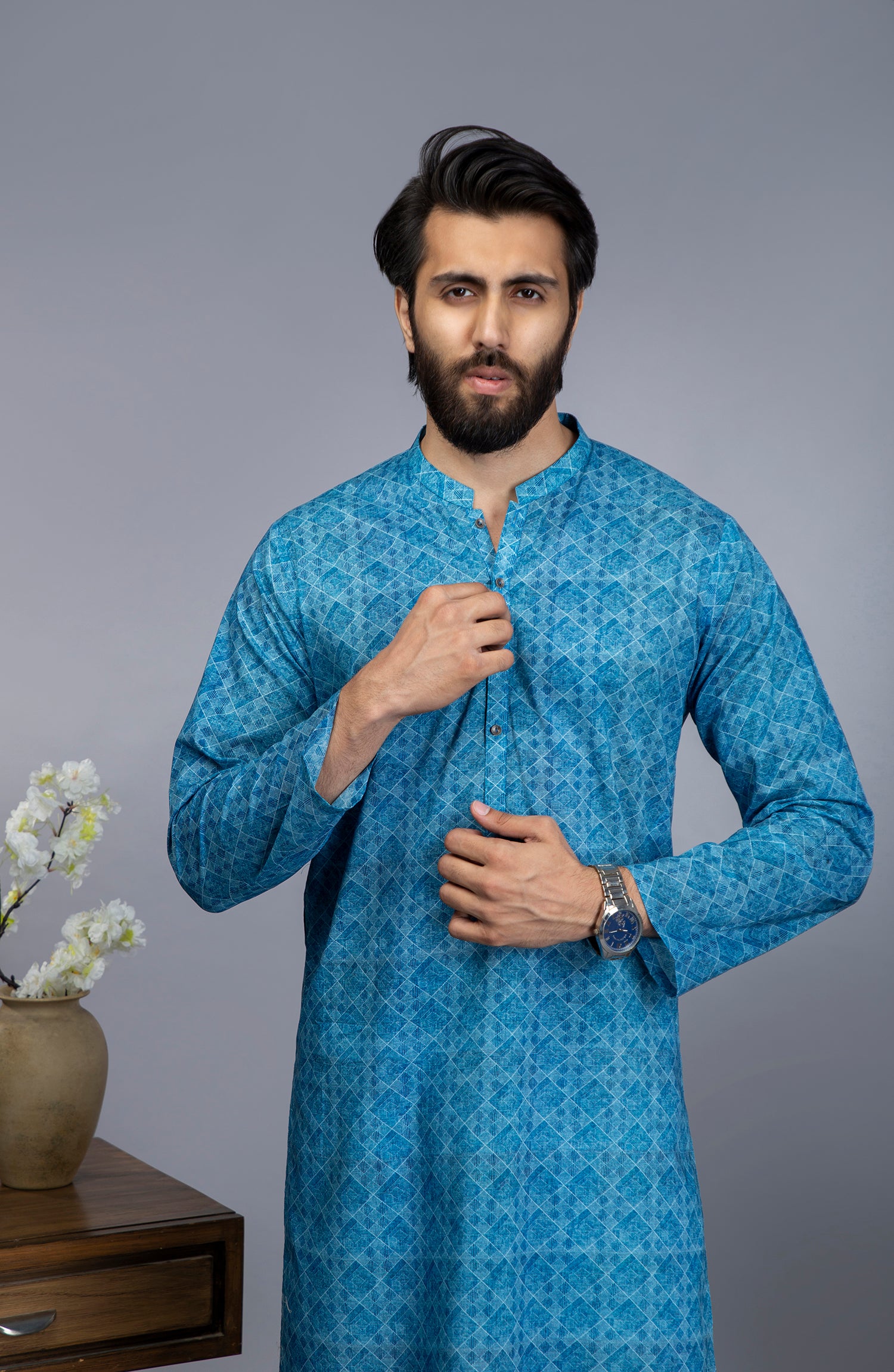 MEN KURTA CASUAL SKY BLUE (6654690656430)