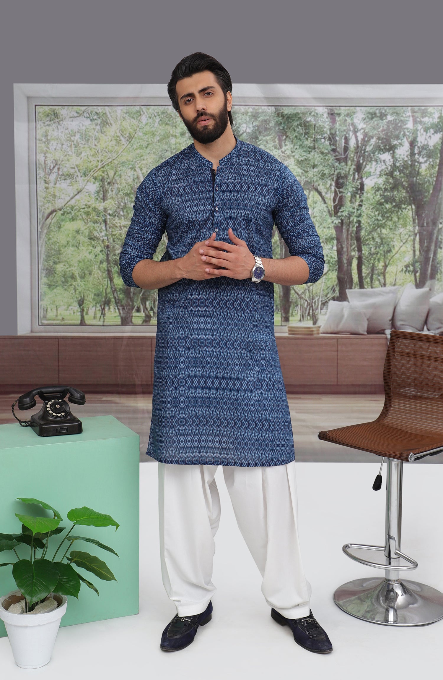 MEN KURTA CASUAL BLUE (6654688067758)