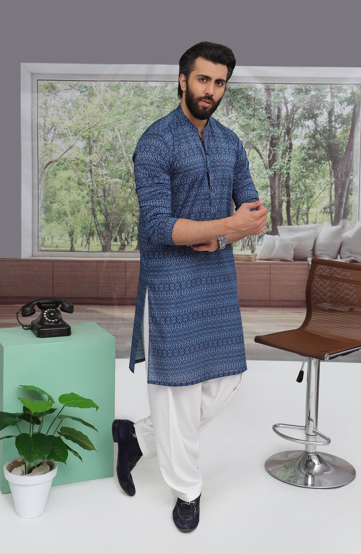 MEN KURTA CASUAL BLUE (6654688067758)