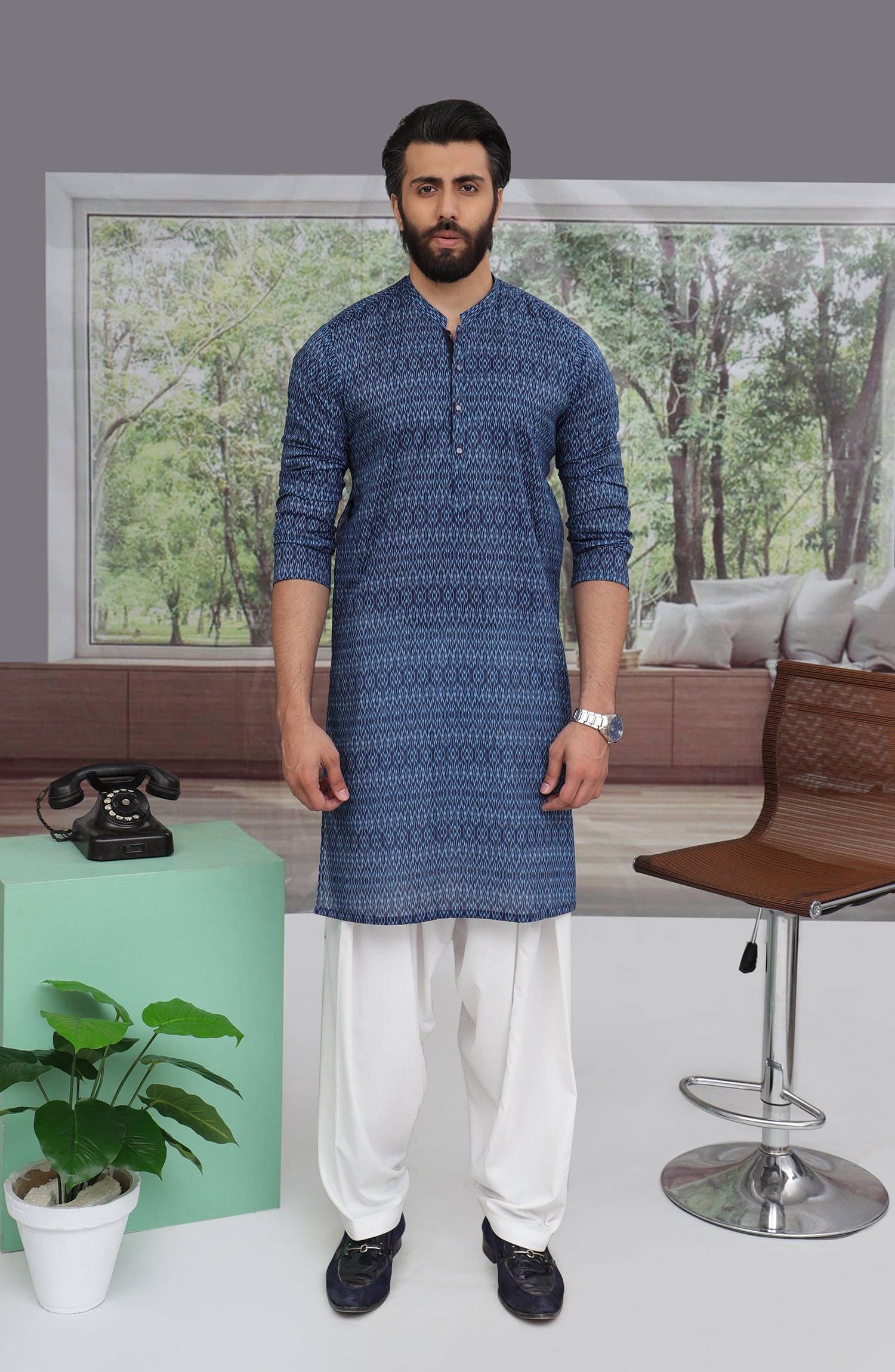 MEN KURTA CASUAL BLUE (6654688067758)
