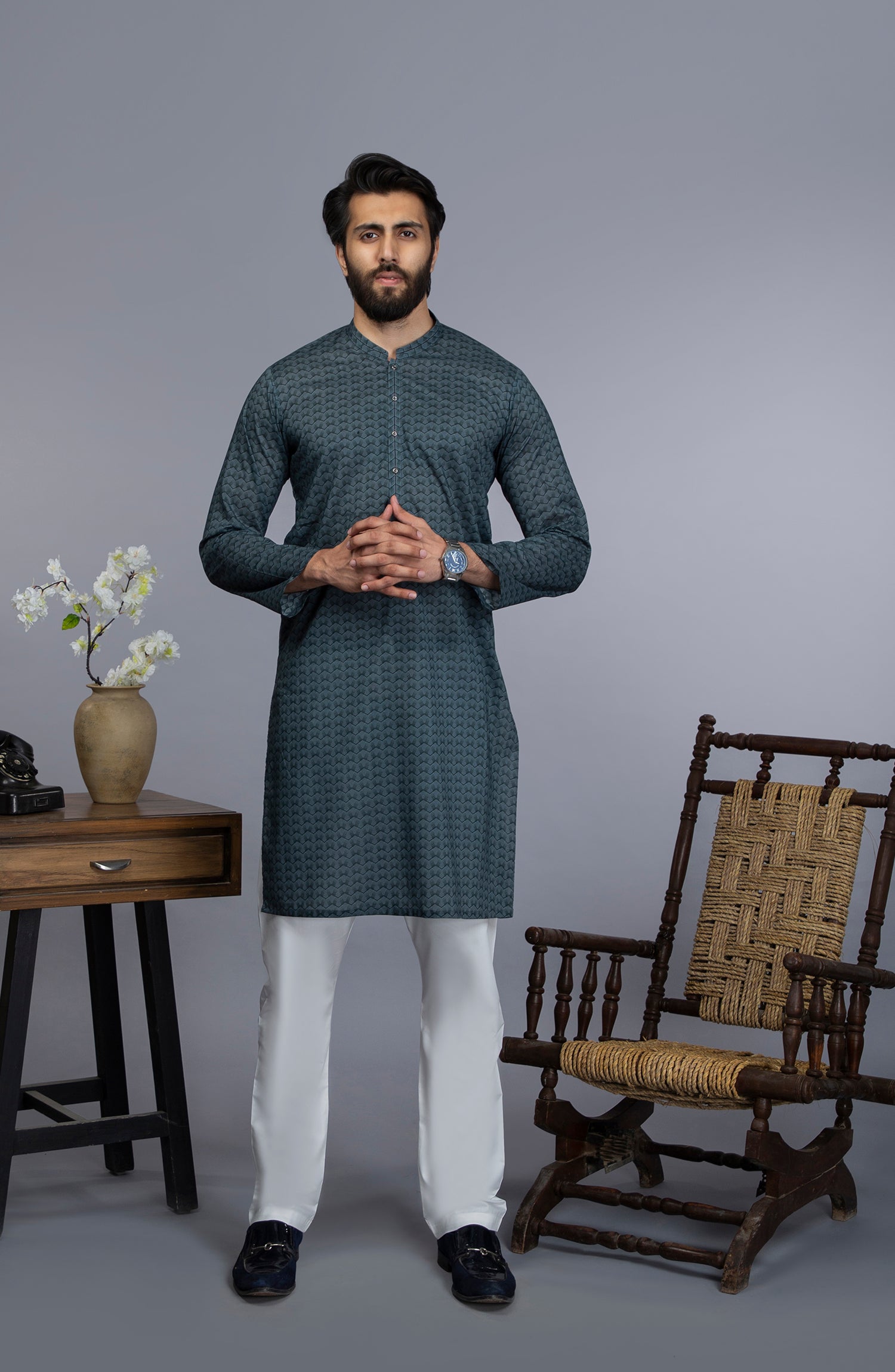 MEN KURTA CASUAL GREY (6654687609006)
