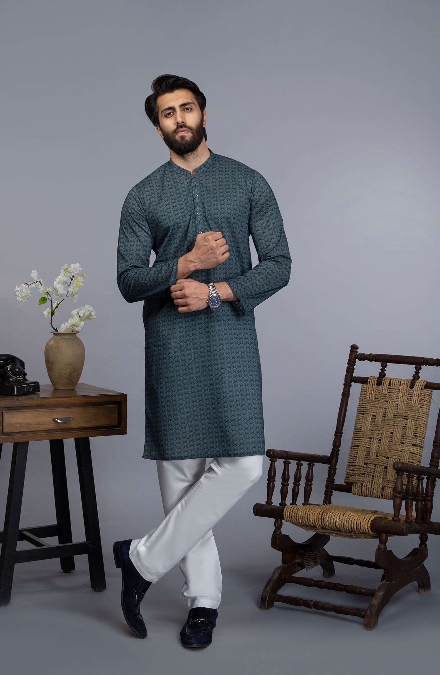 MEN KURTA CASUAL GREY (6654687609006)