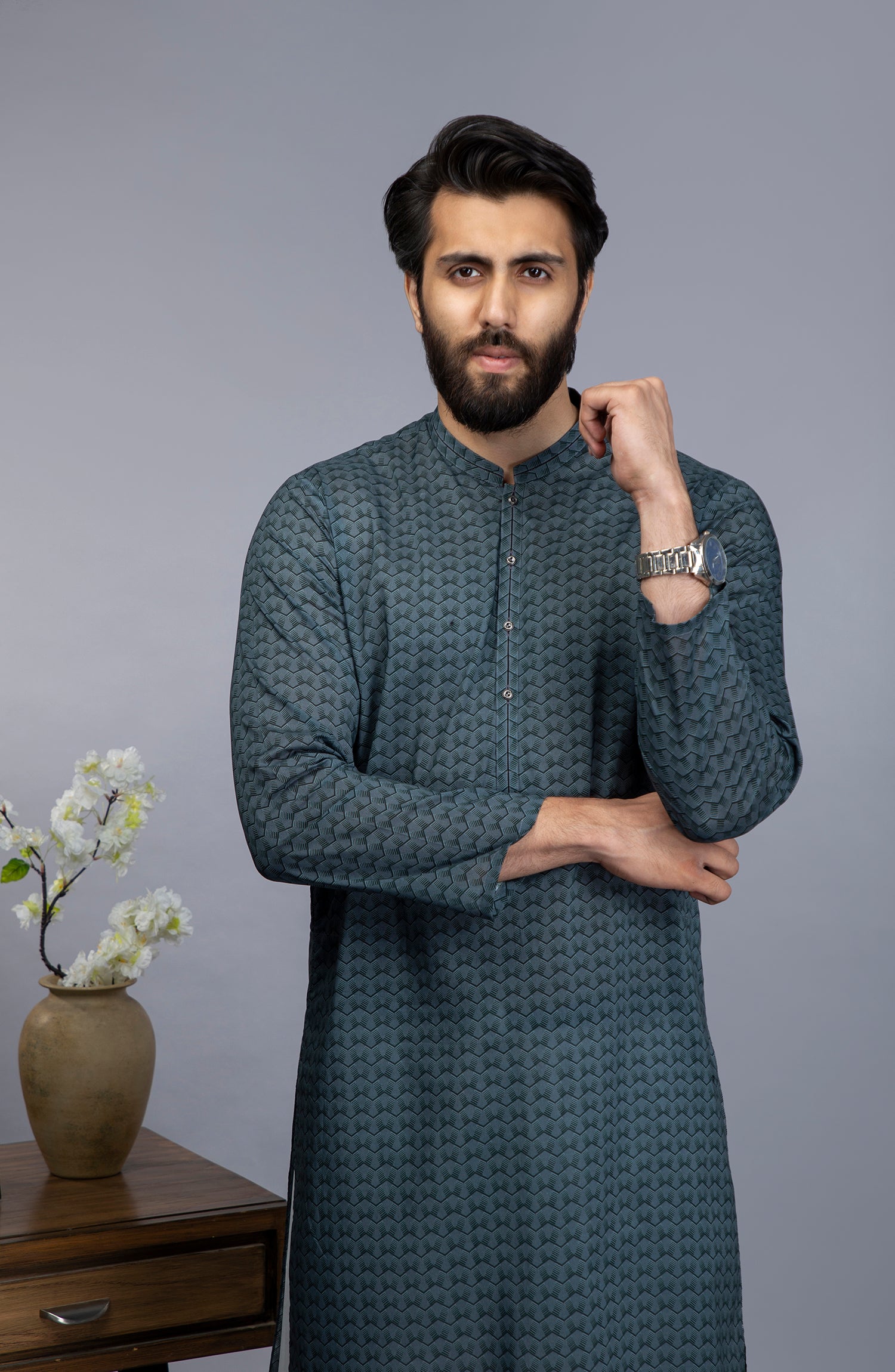 MEN KURTA CASUAL GREY (6654687609006)