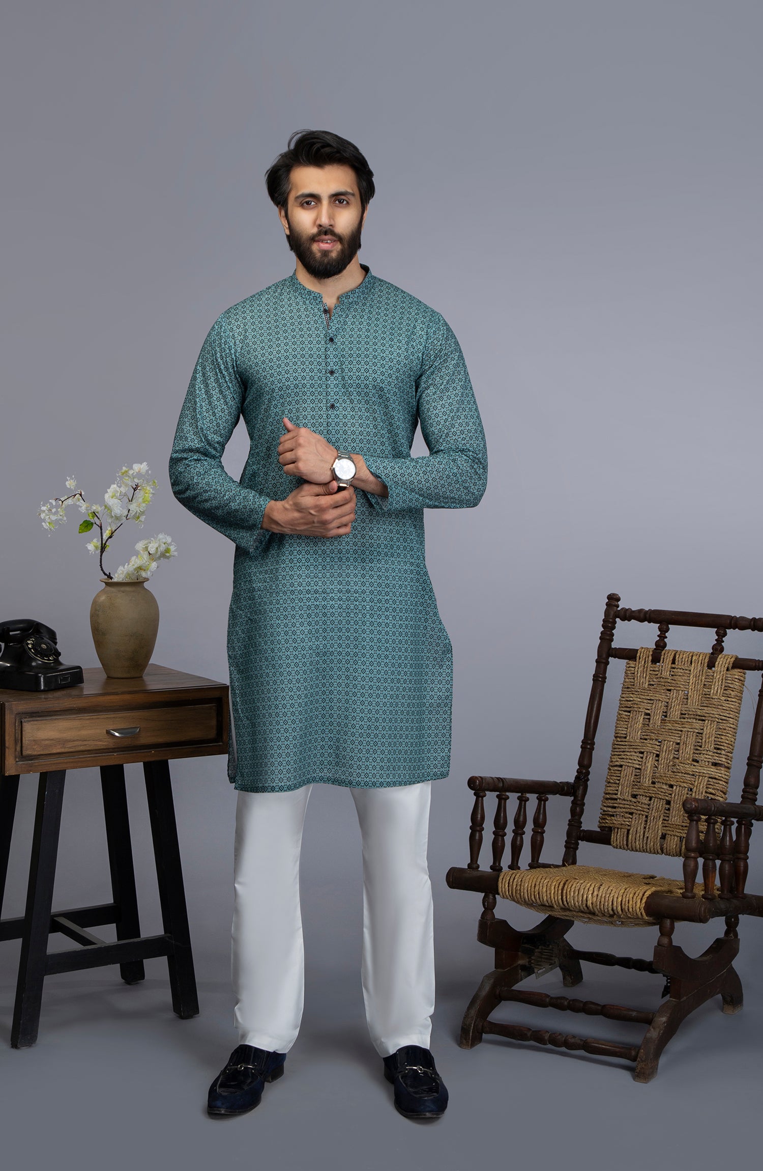 MEN KURTA CASUAL GREEN (6654686265518)