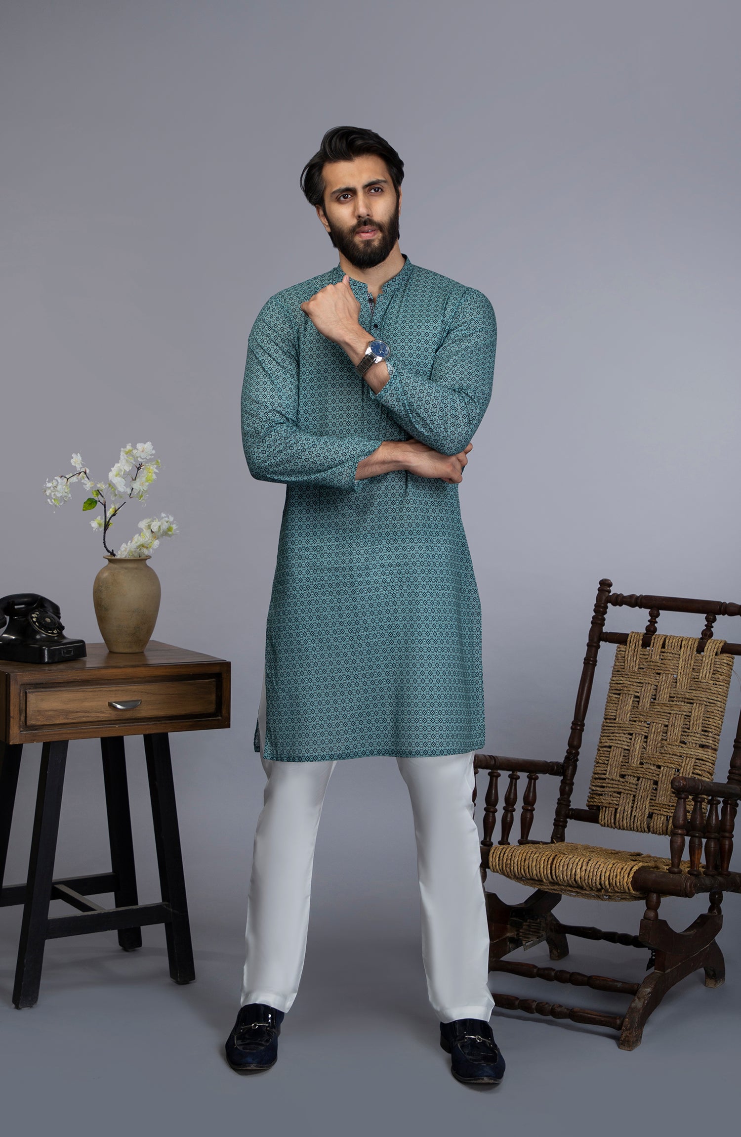 MEN KURTA CASUAL GREEN (6654686265518)