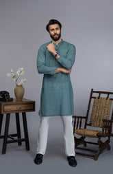 MEN KURTA CASUAL GREEN (6654686265518)