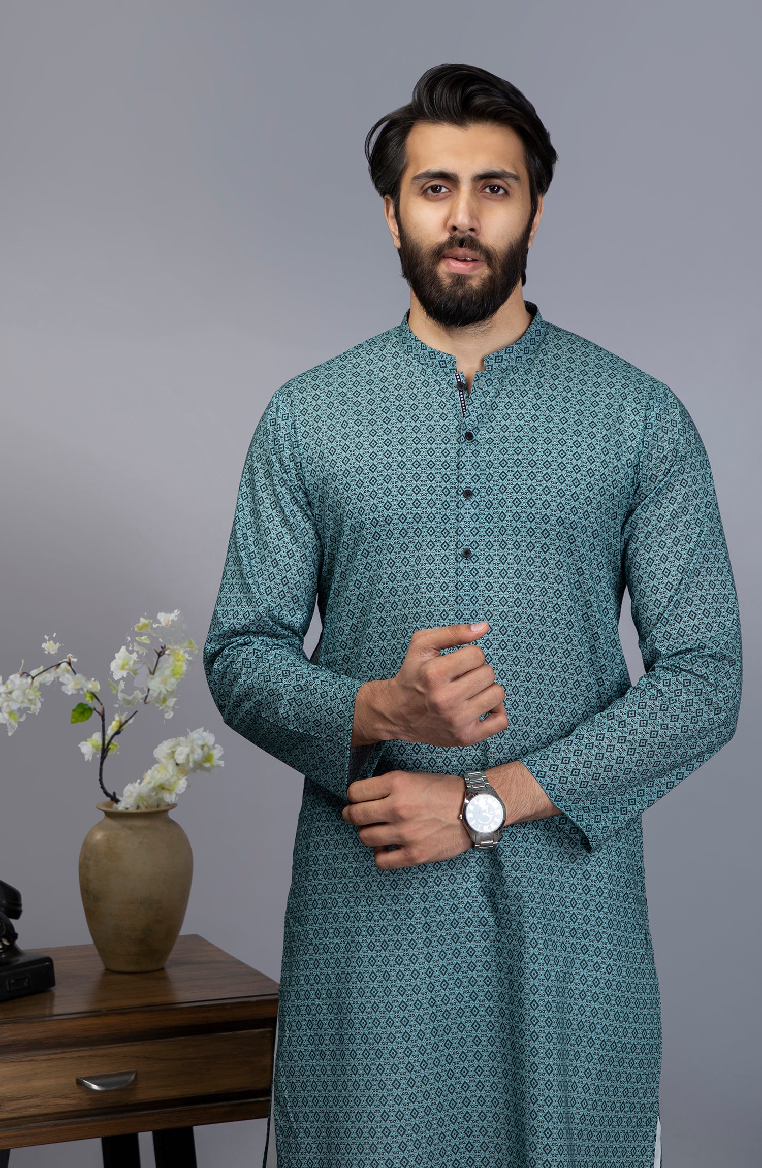 MEN KURTA CASUAL GREEN (6654686265518)