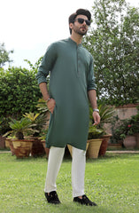 TARZ-E-PAKISTAN MEN CASUAL STYLING KURTA DARK GREEN