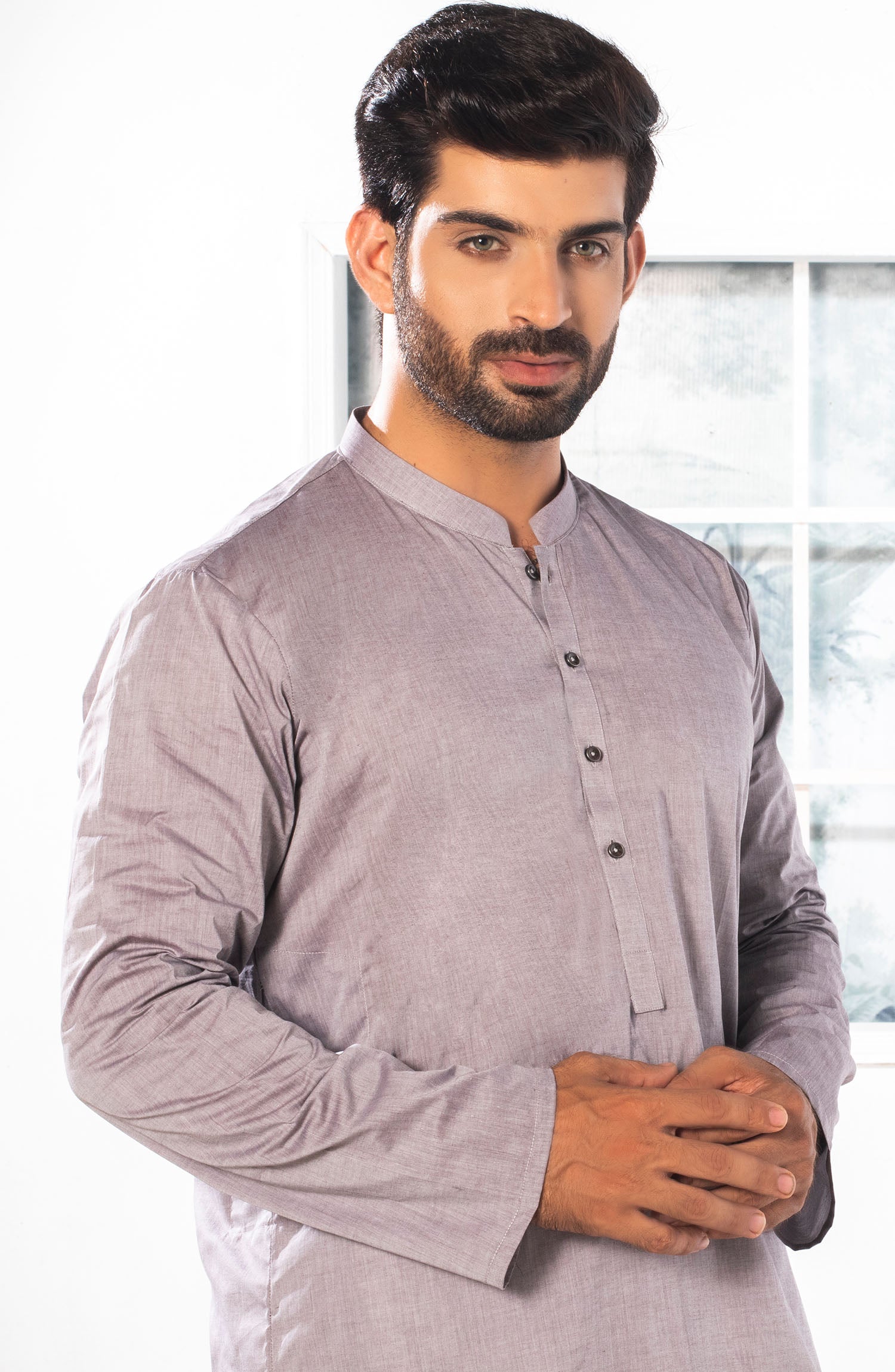 MEN KURTA PLAIN STONE GREY (6847826165934)