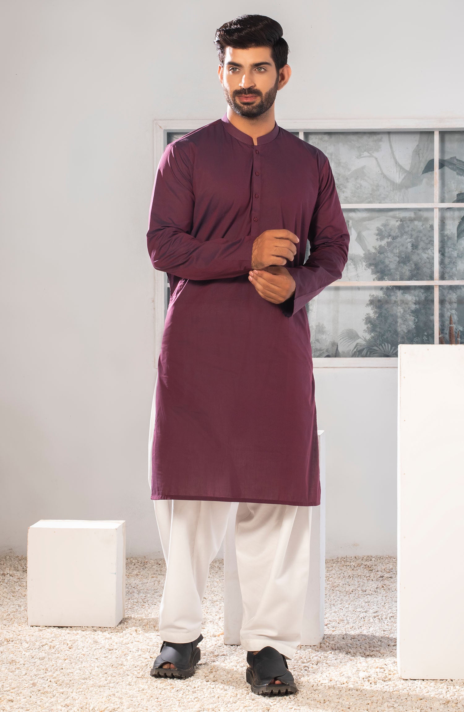 MEN KURTA PLAIN MAROON (6848046203054)