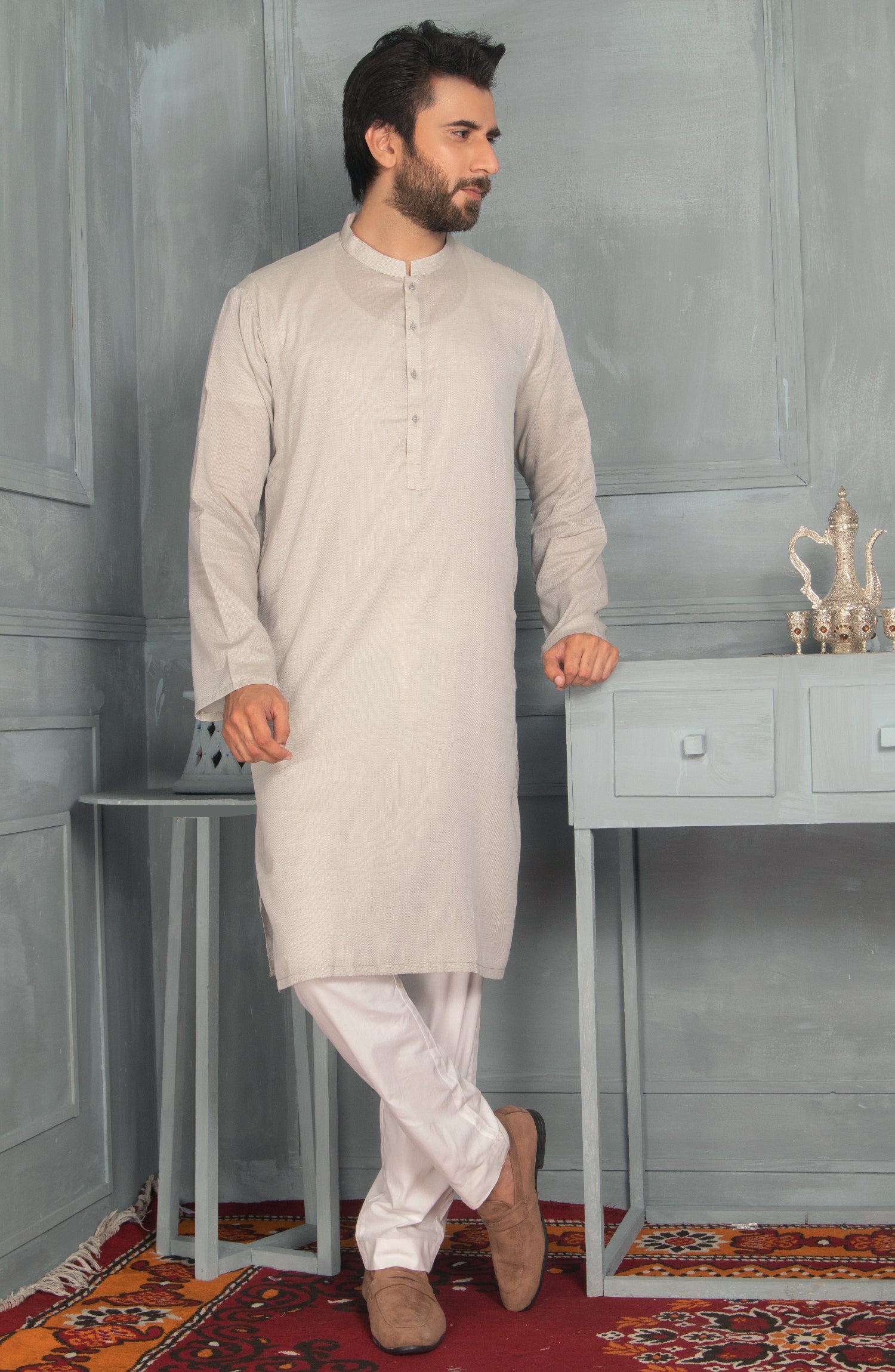 MEN KURTA PLAIN GREY (6977699283118)