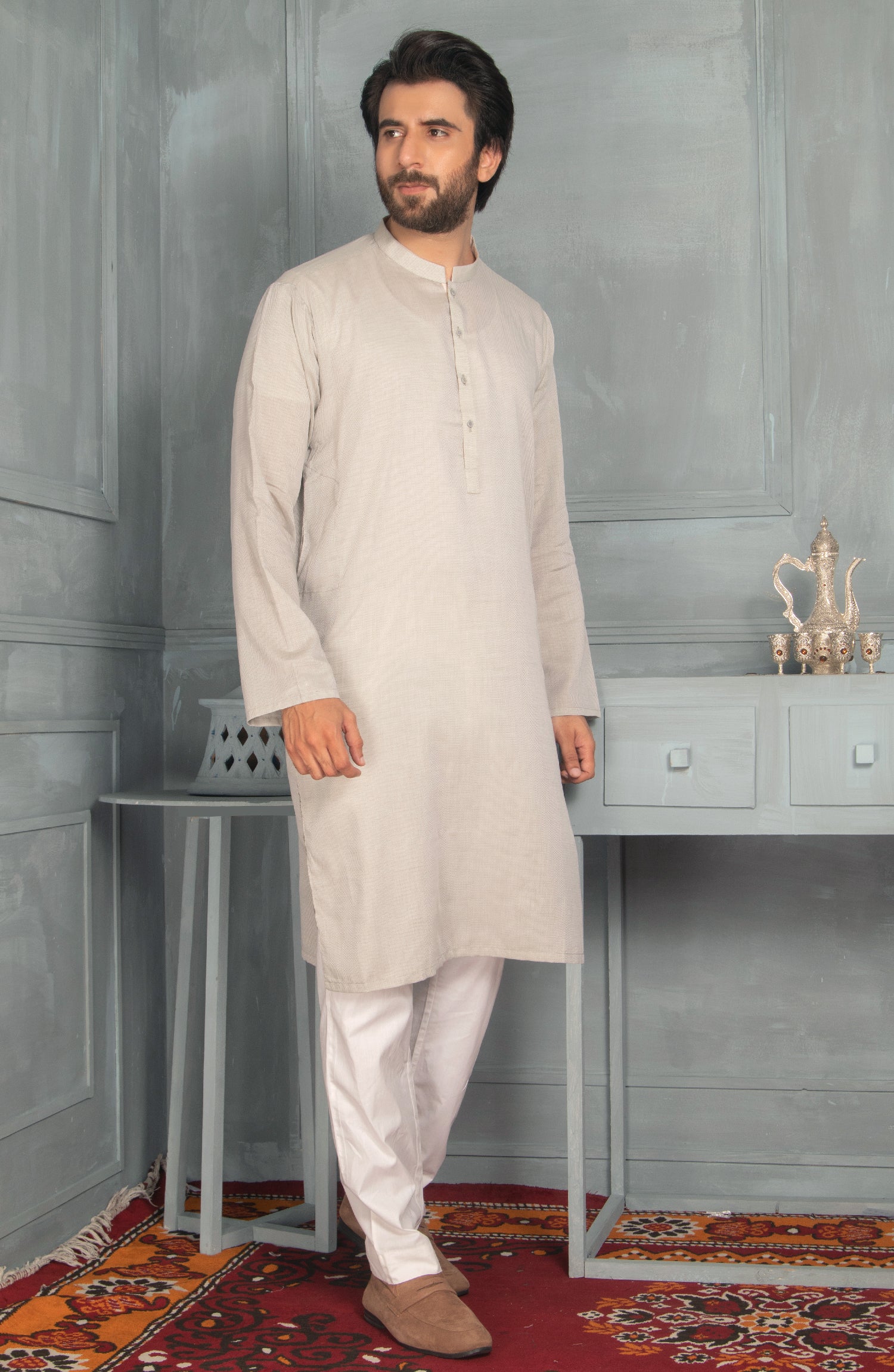 MEN KURTA PLAIN GREY (6977699283118)