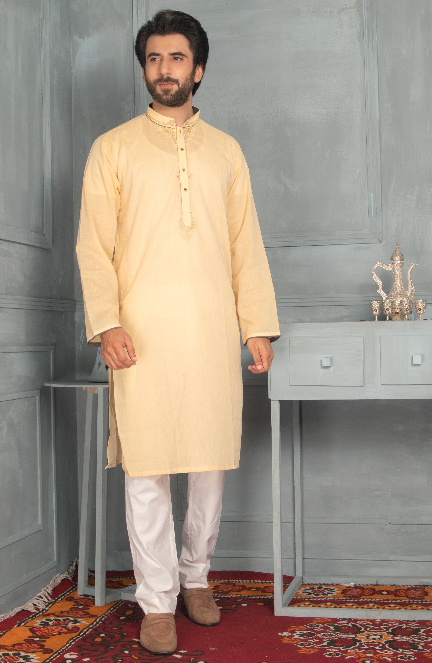 MEN KURTA PLAIN YELLOW (6978127134894)