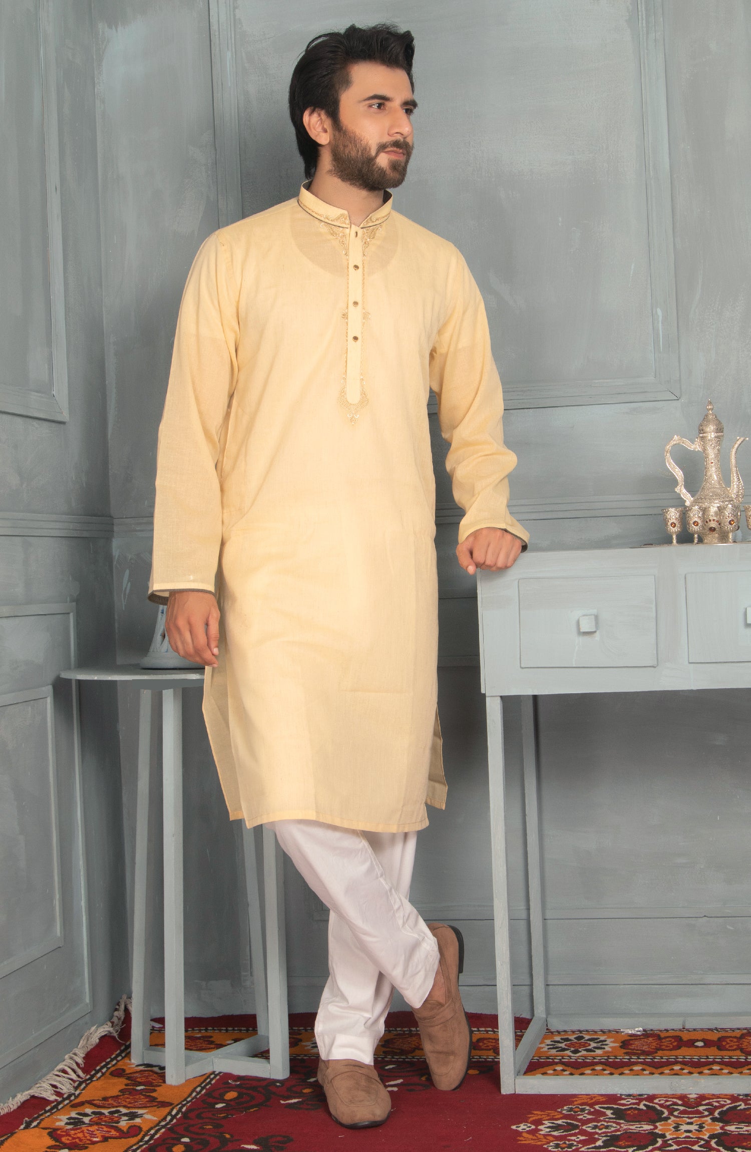 MEN KURTA PLAIN YELLOW (6978127134894)