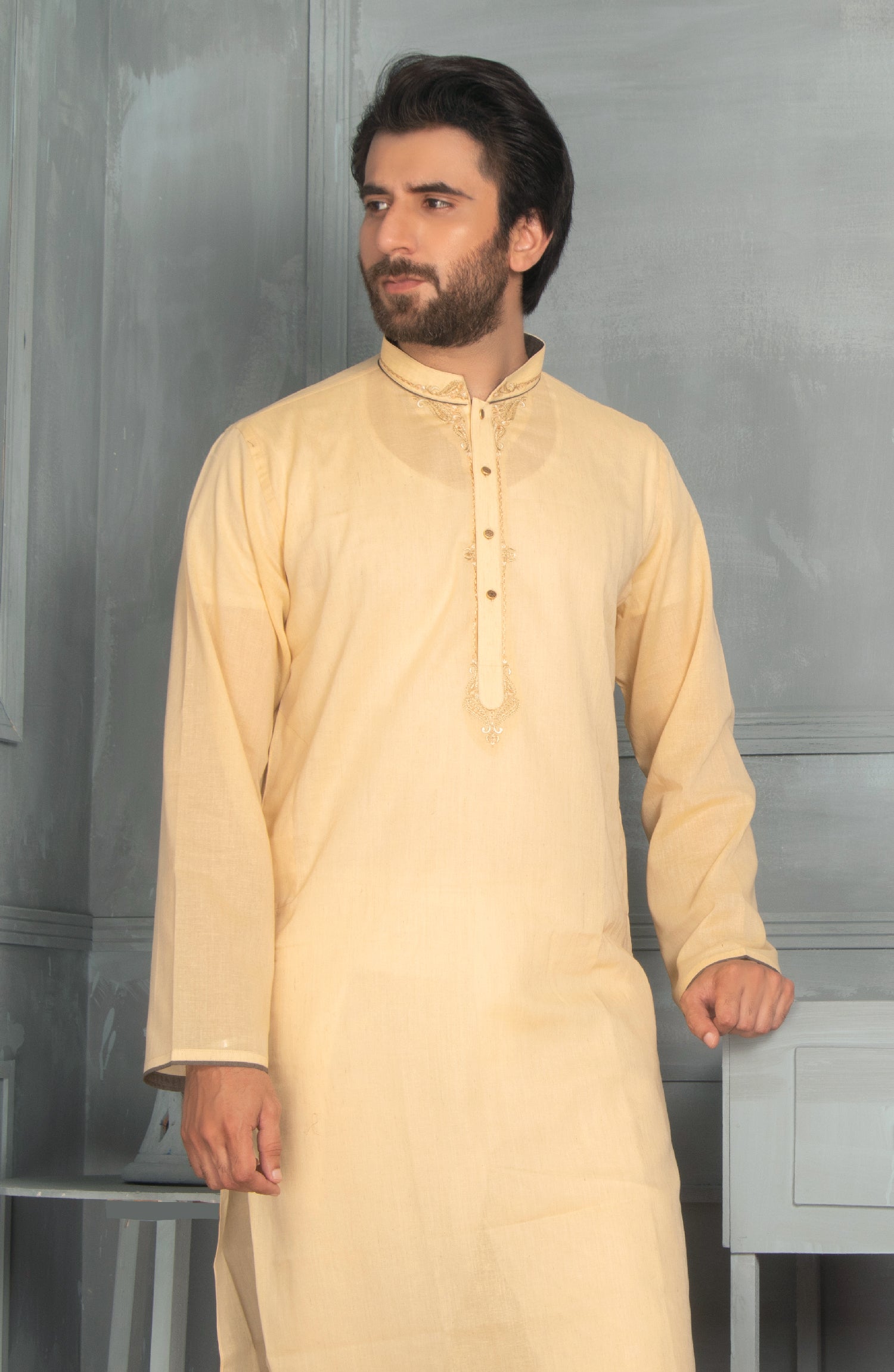 MEN KURTA PLAIN YELLOW (6978127134894)